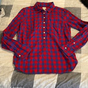 J. Crew Red and Blue Plaid Half Button Down Shirt